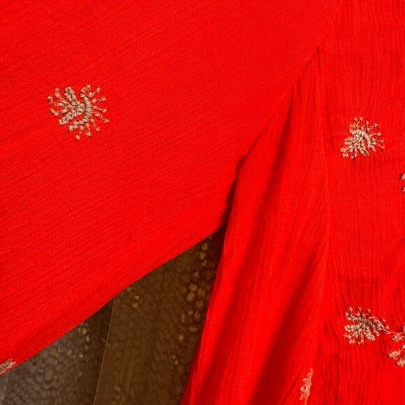 Free People Sweet Tennessee Red Tan Embroidered Long Sleeve Dress - Picture 4 of 9